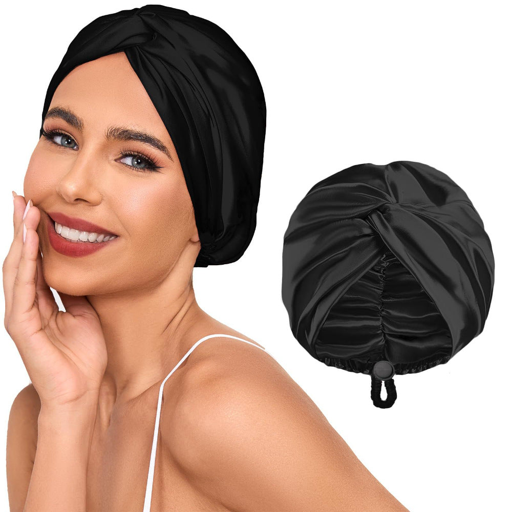 Double-Layer Adjustable Satin Imitation Silk Hair Care Cap